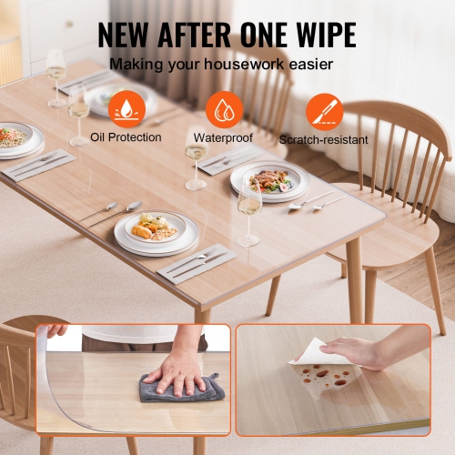 VEVOR 30 x 60 Inch Plastic Table Cover, 1.5 mm Thick Clear Table Protector, Rectangle PVC Desk Mat, Waterproof & Easy Cleaning Desk Pad Tablecloth,