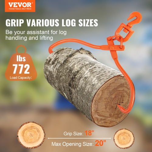 VEVOR 18 inch Log Skidding Tongs, 2 Claw Log Lifting Tongs, Heavy Duty Rotating Steel Lumber Skidding Tongs, 772 lbs/350 kg Loading Capacity, Log