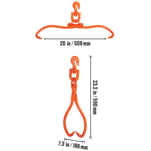 VEVOR 18 inch Log Skidding Tongs, 2 Claw Log Lifting Tongs, Heavy Duty Rotating Steel Lumber Skidding Tongs, 772 lbs/350 kg Loading Capacity, Log
