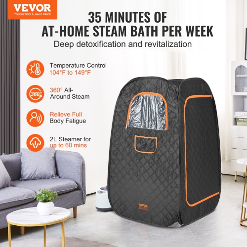 VEVOR Compact Portable Steam Sauna Tent, 1200 Watt Sauna Blanket with Chair & Storage Bag, Home Therapeutic Sauna Tent , Time & Temperature Remote