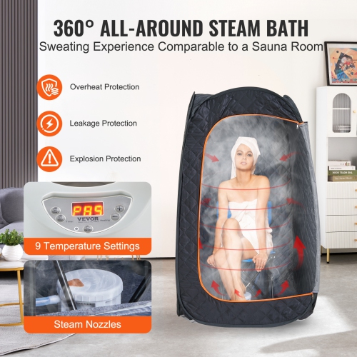 VEVOR Compact Portable Steam Sauna Tent, 1200 Watt Sauna Blanket with Chair & Storage Bag, Home Therapeutic Sauna Tent , Time & Temperature Remote