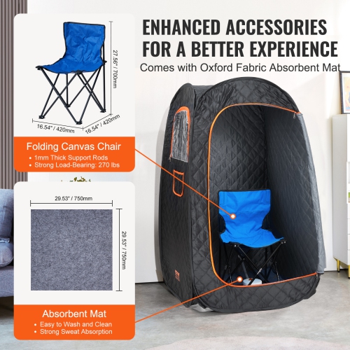 VEVOR Compact Portable Steam Sauna Tent, 1200 Watt Sauna Blanket with Chair & Storage Bag, Home Therapeutic Sauna Tent , Time & Temperature Remote