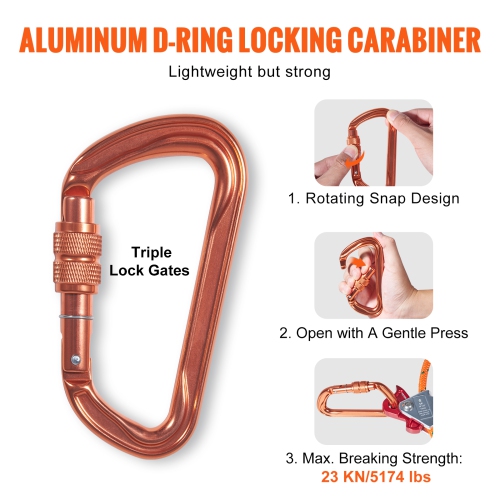 VEVOR 1/2" x 8' Steel Core flipline, Arborist Flipline, Flip Line for Tree Climbing with Alloy Steel Snap Hook, Aluminum Alloy Carabiner and Extra