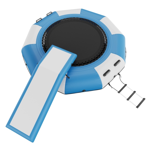 VEVOR 10ft Inflatable Water Bouncer, Recreational Water Trampoline, Portable Bounce Swim Platform with Slide, 3-Step Ladder & Electric Air Pump, Kid