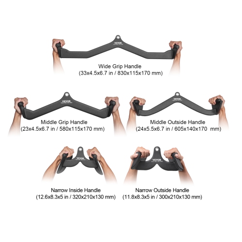 VEVOR LAT Pulldown Attachments, Cable Machine Rowing T-bar V-bar 5 Set, Tricep Pull Down Bar, Back Strength Training Rubber Coated Handle Grip, Bicep