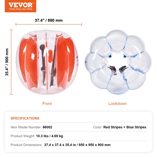 VEVOR 3FT/0.9M Inflatable Bumper Balls 2-Pack , Body Sumo Zorb Balls for Kids & Teens, Durable PVC Human Hamster Bubble Balls for Outdoor Team Gaming
