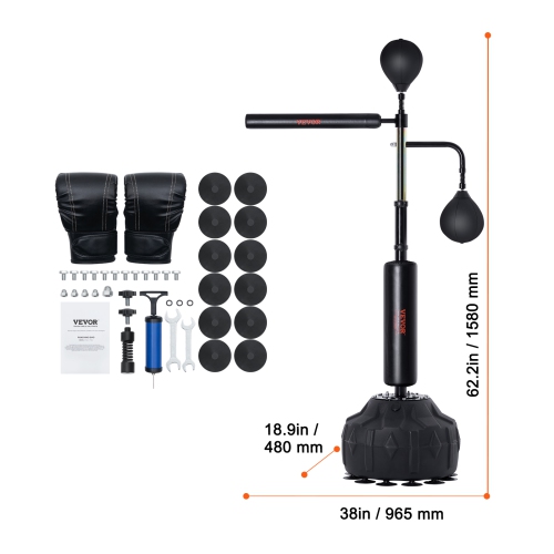 VEVOR Boxing Speed Trainer, Punching Bag with Stand, Reflex Boxing Bag for Teens & Adults, Height Adjustable Free Standing Strike Bag Set with