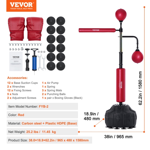 VEVOR Boxing Speed Trainer, Punching Bag with Stand, Reflex Boxing Bag for Teens & Adults, Height Adjustable Free Standing Strike Bag Set with