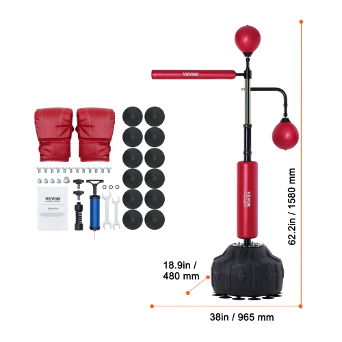VEVOR Boxing Speed Trainer, Punching Bag with Stand, Reflex Boxing Bag for Teens & Adults, Height Adjustable Free Standing Strike Bag Set with