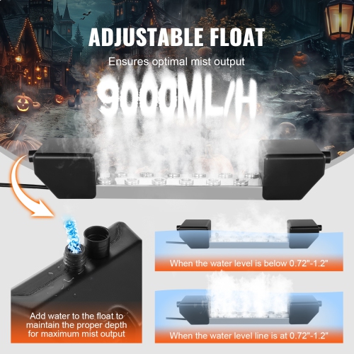 VEVOR 12 Head Ultrasonic Mist Maker, 9000mL/H Ultrasonic Fogger, Mist Maker with 300W IP67 Waterproof Power Supply, Buoy, Replacement Discs, for