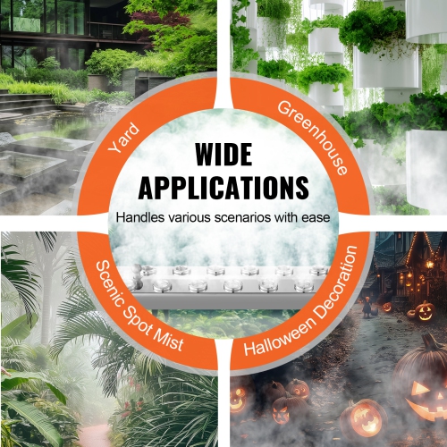 VEVOR 12 Head Ultrasonic Mist Maker, 9000mL/H Ultrasonic Fogger, Mist Maker with 300W IP67 Waterproof Power Supply, Buoy, Replacement Discs, for