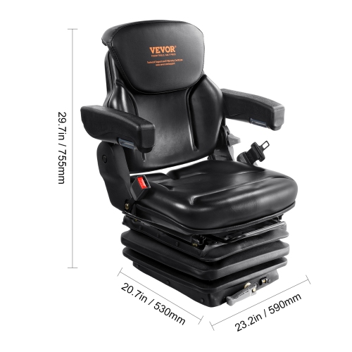 VEVOR 3-level Shock Absorption Universal Tractor seat Suspension, Fold Down Forklift Seat with Adjustable Angle Back, Micro Switch, Seatbelt and