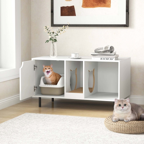 Costway 40" Hidden Cat Washroom with Storage Removable Scratcher Metal Legs for Large Cats Gray/White