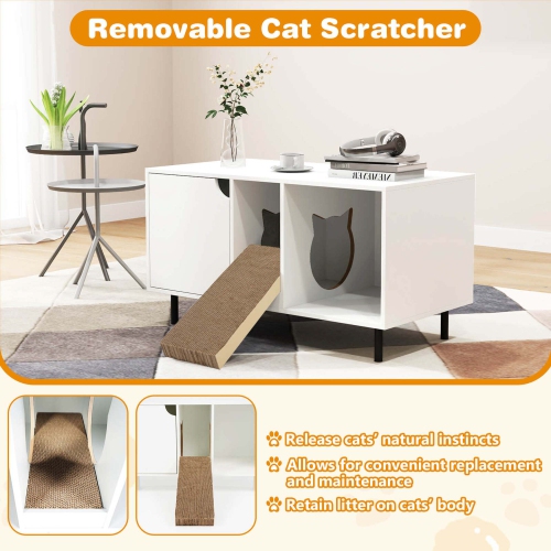 Costway 40" Hidden Cat Washroom with Storage Removable Scratcher Metal Legs for Large Cats Gray/White