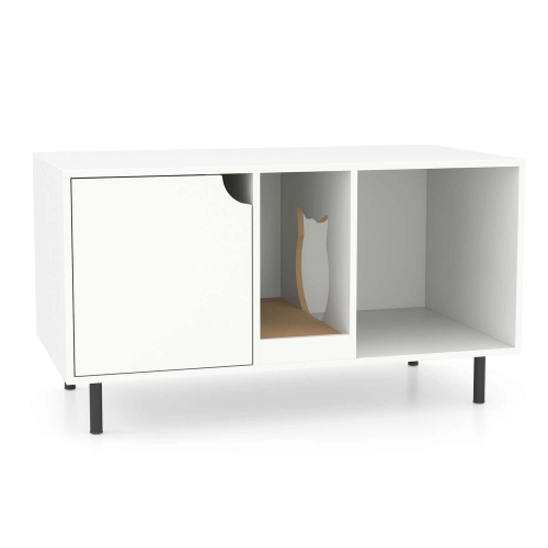 Costway 40" Hidden Cat Washroom with Storage Removable Scratcher Metal Legs for Large Cats Gray/White