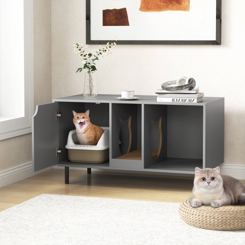 Toilette de chat cachée de 40 po de Costway avec grattoir amovible pour gros chats gris