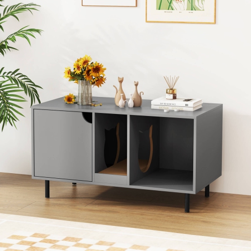 Toilette de chat cachée de 40 po de Costway avec grattoir amovible pour gros chats gris