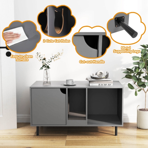 Toilette de chat cachée de 40 po de Costway avec grattoir amovible pour gros chats gris