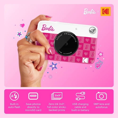 Kodak x Barbie Printomatic Instant Print Camera + Case, Photo Album, Zink Paper & More -Bundle