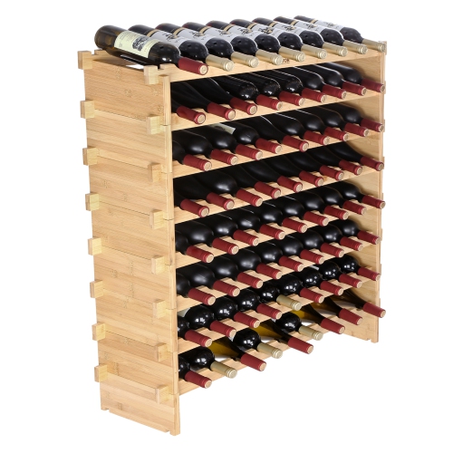 VEVOR  72 Bottle Stackable Modular Wine Rack, 8-Tier Solid Bamboo Wood Storage Racks, Floor Freestanding Wines Holder Display Shelf, Wobble-Free