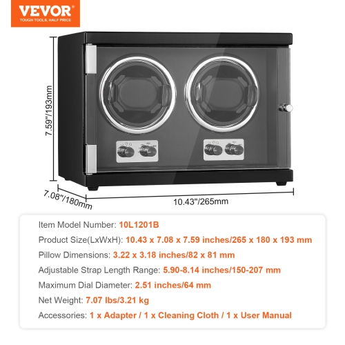 VEVOR Watch Winder, Dual Watch Winder for Automatic Watch, with 2 Super Quiet Japanese Mabuchi Motors, Blue LED Light and Adapter, High-Density Board
