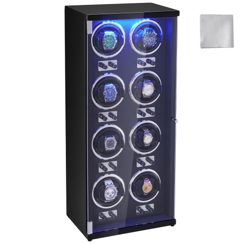 VEVOR  Watch Winder, Watch Winder for 8 Automatic Watches, w 8 Super Quiet Japanese Mabuchi Motors Led Light And Adapter, High-Density Board Shell