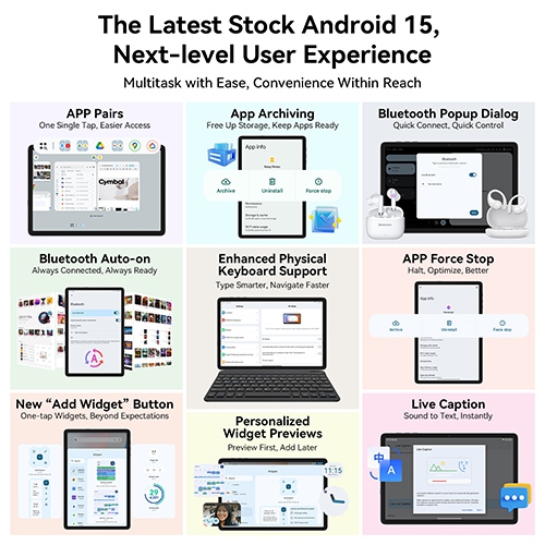 Tablette 2025 Dernières tablettes Android 15 avec écran interne de 10,1 pouces, 24&nbsp;Go RAM 256&nbsp;Go ROM /2&nbsp;To TF, Gemini AI, T606