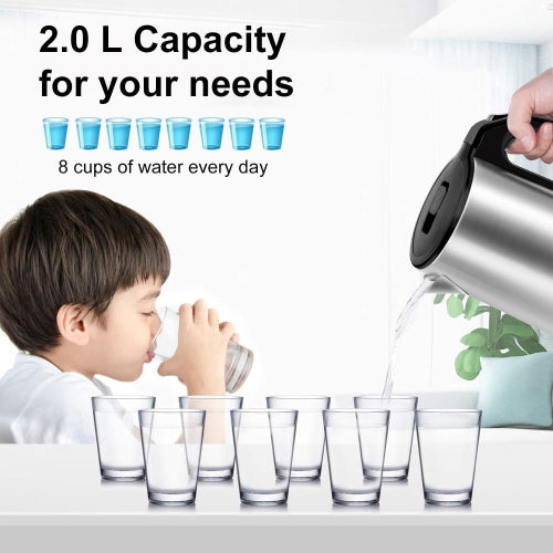 2L Fast Boiling Electric Kettle - 304 Stainless Steel, Double-layer Anti-scalding, Automatic Shutoff and 360° Swivel Base, Brushed Metal Finish