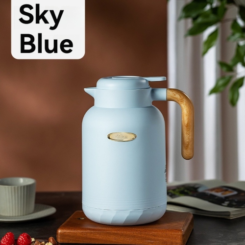 1L thermos, one-touch pouring, non-slip design, glass liner, wooden handle, large capacity, thermos for hot water, suitable for home office