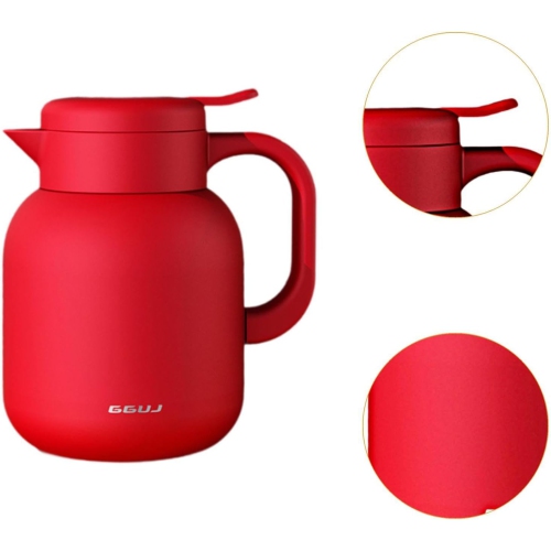 1.5L Red Insulated Coffee Pot - 316 stainless steel, temperature display, built-in tea filter, leak-proof, one-touch pour, ergonomic handle