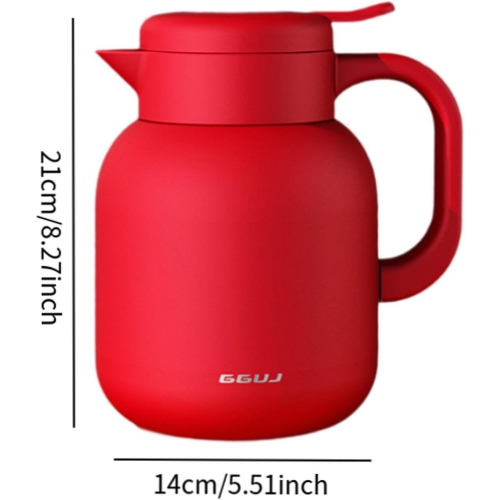 1.5L Red Insulated Coffee Pot - 316 stainless steel, temperature display, built-in tea filter, leak-proof, one-touch pour, ergonomic handle