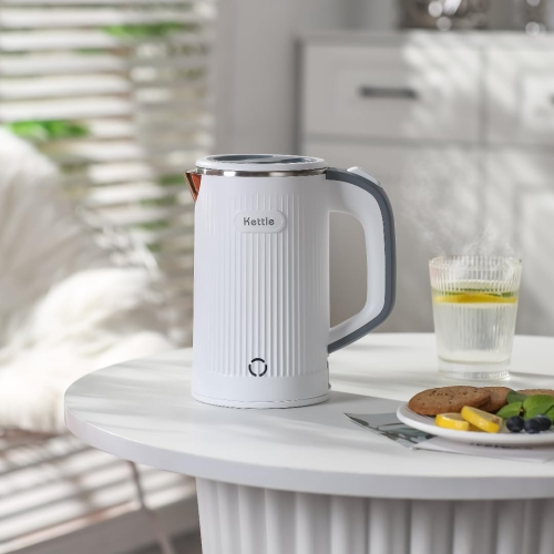 600W Travel Electric Kettle - 4-6 Min Fast Boil, Food-Grade 304 Stainless Steel, Compact & Lightweight for Hotels/Offices（White）