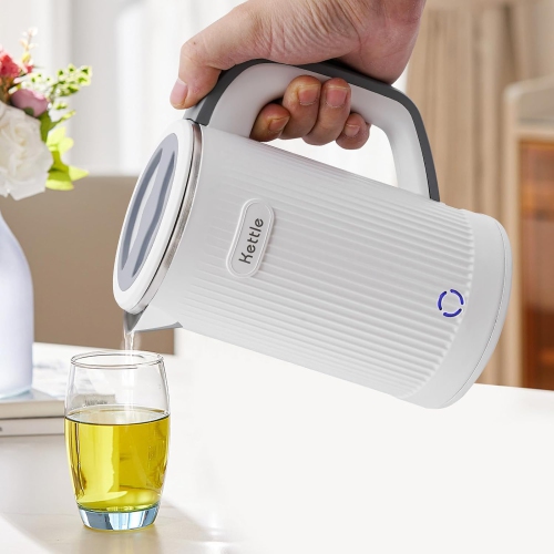 600W Travel Electric Kettle - 4-6 Min Fast Boil, Food-Grade 304 Stainless Steel, Compact & Lightweight for Hotels/Offices(White)