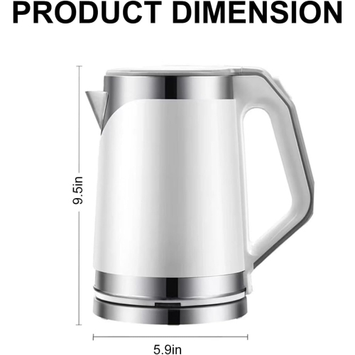 2L Fast Boiling Electric Kettle - 304 Stainless Steel, Double-layer Anti-scalding, Automatic Shutoff and 360° Swivel Base, Brushed Metal Finish
