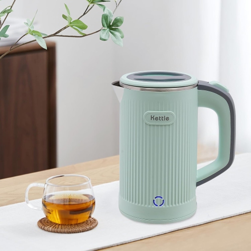 600W Travel Electric Kettle - 4-6 Min Fast Boil, Food-Grade 304 Stainless Steel, Compact & Lightweight for Hotels/Offices（Green）