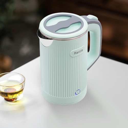 600W Travel Electric Kettle - 4-6 Min Fast Boil, Food-Grade 304 Stainless Steel, Compact & Lightweight for Hotels/Offices（Green）