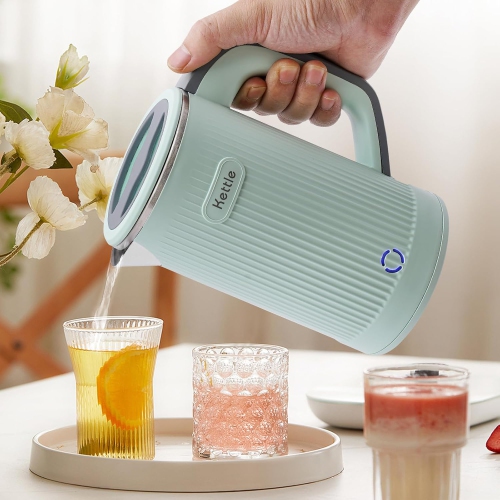 600W Travel Electric Kettle - 4-6 Min Fast Boil, Food-Grade 304 Stainless Steel, Compact & Lightweight for Hotels/Offices（Green）