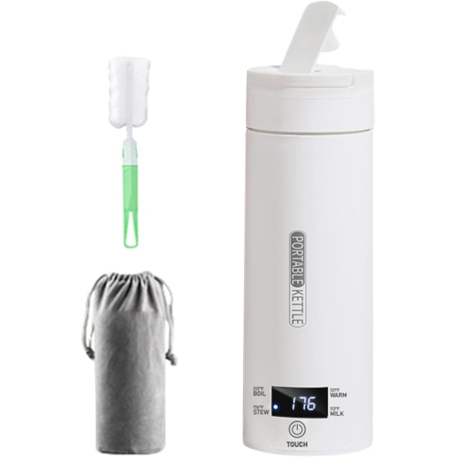 500ml travel kettle - 5-7 minute fast boiling, LCD display, automatic shutoff, leakproof, 316 stainless steel, cleaning kit included, LCD flip lid