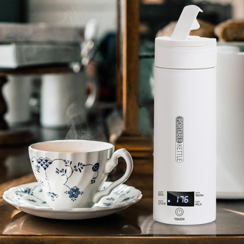 500ml travel kettle - 5-7 minute fast boiling, LCD display, automatic shutoff, leakproof, 316 stainless steel, cleaning kit included, LCD flip lid