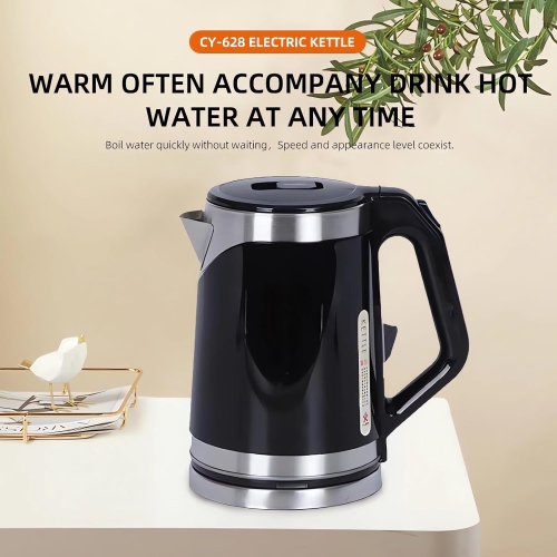 2L Fast Boiling Electric Kettle - 304 Stainless Steel, Double-layer Anti-scalding, Automatic Shutoff and 360° Swivel Base, Brushed Metal Finish