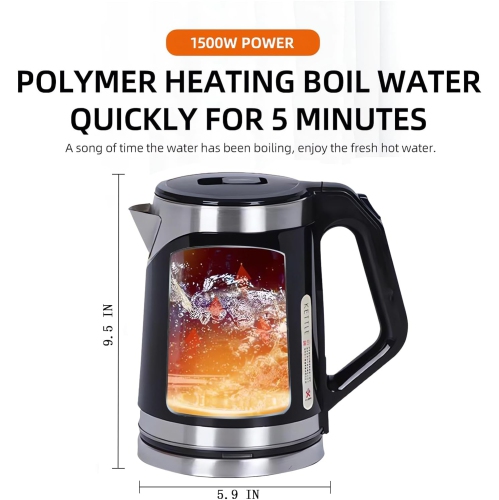 2L Fast Boiling Electric Kettle - 304 Stainless Steel, Double-layer Anti-scalding, Automatic Shutoff and 360° Swivel Base, Brushed Metal Finish