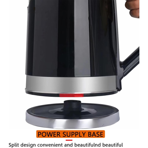 2L Fast Boiling Electric Kettle - 304 Stainless Steel, Double-layer Anti-scalding, Automatic Shutoff and 360° Swivel Base, Brushed Metal Finish