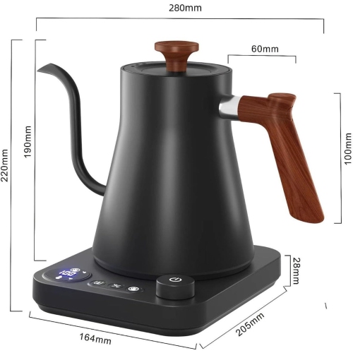 1200W gooseneck kettle electric kettle - 900ml, adjustable temperature, fast heating, memory function, suitable for hand-poured coffee/tea (black)