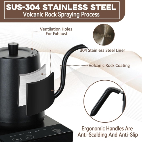 Titanium Silver Compact Electric Gooseneck Kettle - 0.8L, 1000W Fast Boil, Precise Temp Control, Ideal for Pour-Over Coffee & Tea