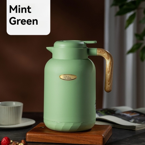 1L thermos, one-touch pouring, non-slip design, glass liner, wooden handle, large capacity, thermos for hot water, suitable for home office