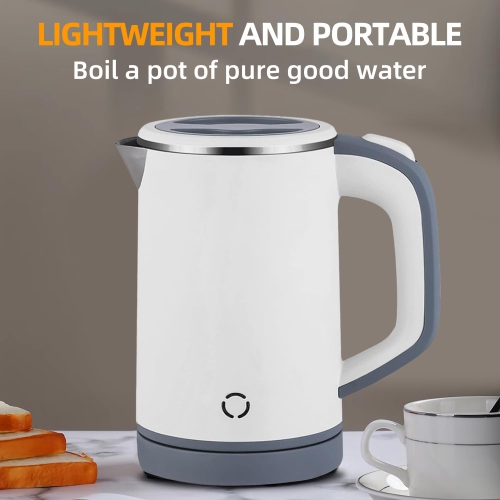 Portable 0.8L Mini Electric Kettle – Stainless Steel, Double-Wall Insulation, BPA-Free & Anti-Dry Boil for Travel, Office & Home White