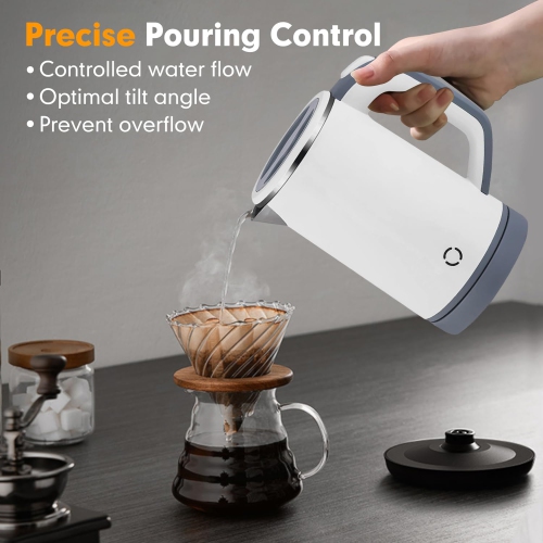 Portable 0.8L Mini Electric Kettle – Stainless Steel, Double-Wall Insulation, BPA-Free & Anti-Dry Boil for Travel, Office & Home White