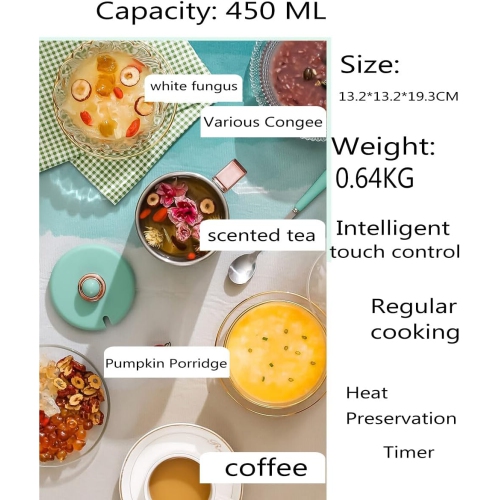 Multifunctional travel electric kettle - 450 ml, 300 watt fast boiling, 304 stainless steel, 4 temperature presets + LCD display, smart touch