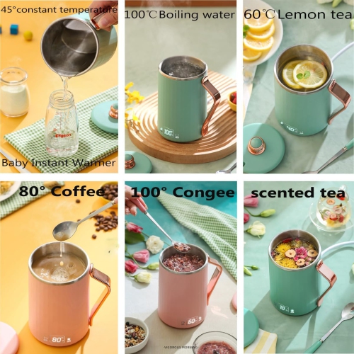 Multifunctional travel electric kettle - 450 ml, 300 watt fast boiling, 304 stainless steel, 4 temperature presets + LCD display, smart touch