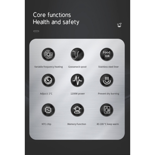 Smart gooseneck kettle electric kettle - precise temperature control, 1200W fast heating, anti-drip spout, 900ml home/office/coffee shop